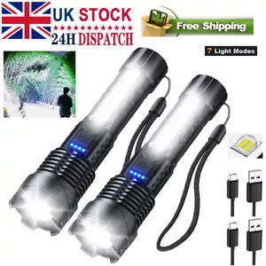 2x Super Bright 99000000LM High Power LED Tactical Torch Rechargeable Flashlight - Picture 1 of 14