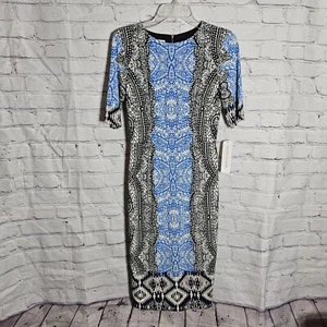 Maggy London Pencil Dress Size 4 Short Sleeves Blue Black NWT - Picture 1 of 11