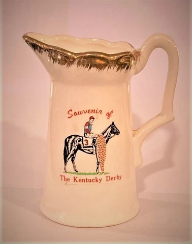 VINTAGE GORGEOUS KENTUCKY DERBY CERAMIC PITCHER Cover