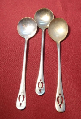 E & JB Silver Plated Lot 3 Deco Pierced Handle Soda Fountain Ice Cream Spoons - Image 1 of 4