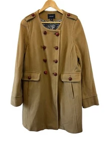 LANDS’END Wool Cashmere Blend Double Breasted Tan Winter Pea Coat 14 - Picture 1 of 9