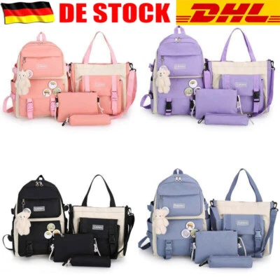Neu 4er Set Kinder Mädchen Schulrucksack Schulranzen Schultasche Schule Rucksack