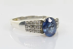 Anillo de zafiro con detalles de diamantes en plata de ley talla 11 - Imagen 1 de 5