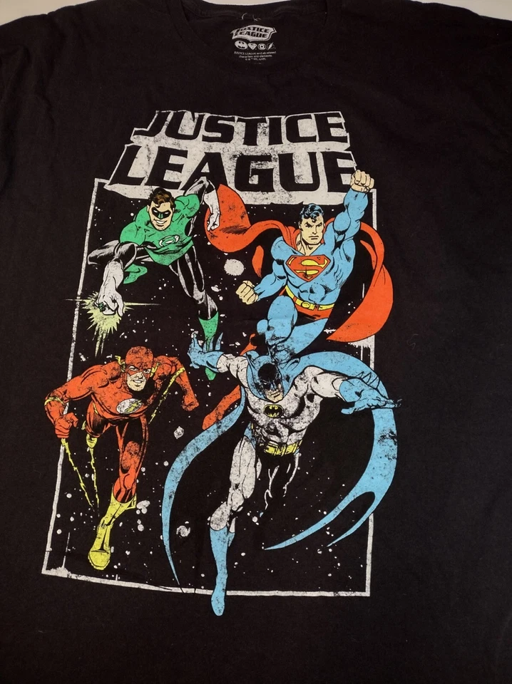 Camiseta Justice League 2XL XXL Superman Batman Flash Linterna Verde Negra Camiseta Foto 1 de 2