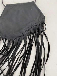 Just Cavalli Smal Fringed Purse Snap Closure Black Leather 8” Across 7 “ Down - Picture 1 of 4