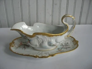 DE COLECCIÓN JHR HUTSCHENREUTHER Alemania Barco de Salsa de Pescado y Placa Dorada 1857-1920 - Imagen 1 de 12
