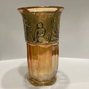 Rindskopf Amber Egyptian Vase 1920 ANTIQUE CARNIVAL GLASS 15cm QUEENS VASE - Bild 1 von 9