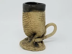 Candle Holder Black and Cream Half Scaled Monster Handle Vintage Handmade Small - Picture 1 of 6