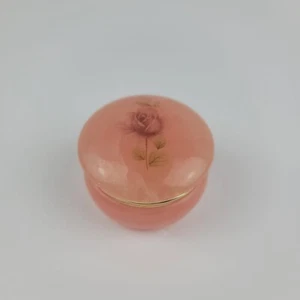 Caja de baratijas redonda rosa tallada a mano amarillo genuino hecha en Italia - Imagen 1 de 10