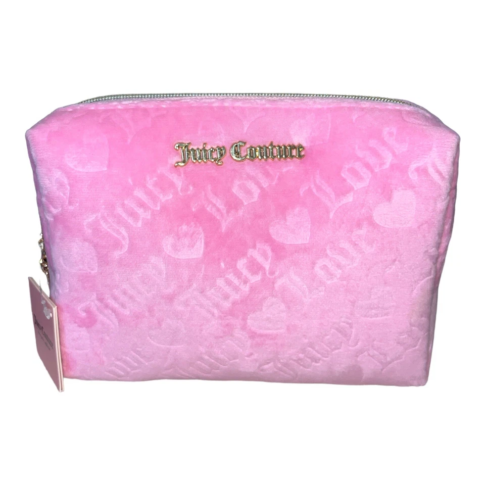 Juicy Couture Makeup Bag Pink Velour W/ Logo Small Travel Bottle NWT - Image 1 of 4