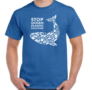 Environment T-Shirt Stop Ocean Plastic Pollution Mens Climate Change Whale Top - Picture 1 of 20