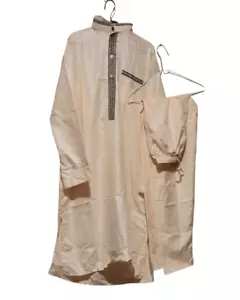 Muslim Men Abaya Long Sleeve Middle East Islamic Thobe Size L ,56 Color Geige - Picture 1 of 2