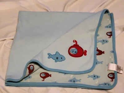 Gymboree Blanket Hello Submarine Sharks Blue Cotton Fish 2014 Euc  - Image 1 of 4