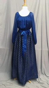 #21-023, 1970's Blue Brocade & Chiffon Oscar de la Renta Studio Ballgown - Picture 1 of 8