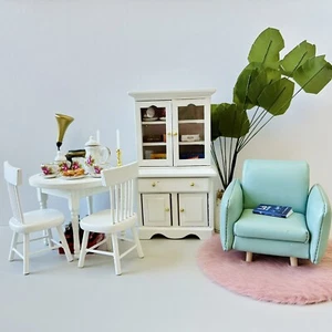1:12 Dollhouse Miniature Living Room Set – Cabinet, Round Table, Leather Chair - Picture 1 of 15