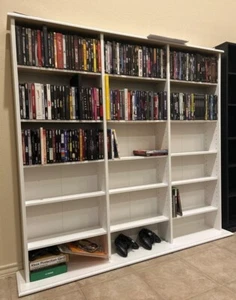 Large White Wood Media Storage Cabinet CD DVD Organizer Display Cubby Shelves - Picture 1 of 7