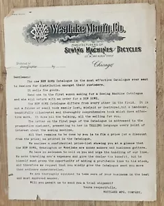 1890 Letterhead Chicago Illinois Westlake Manufacturing Company Sewing Bicycles - Picture 1 of 1