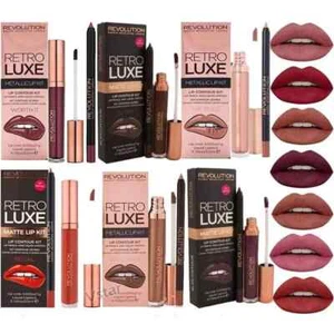 Revolution Retro Luxe Kit Metalic & Matte Lip Liner Pencil/Liquid Lipstick - Picture 1 of 7