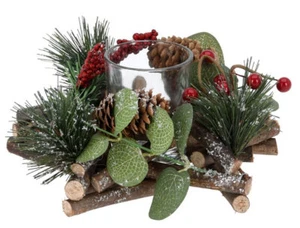 Adventsgesteck rote Beeren und Zapfen mit Teelichtglas, Adventsdeko,Adventskranz - Bild 1 von 1