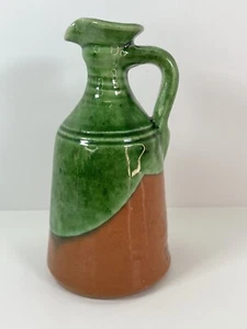Vtg Pablo Tito Ubeda Pottery Spanish Terracotta Pitcher Green Glaze 5 3/4”Orange - Picture 1 of 10