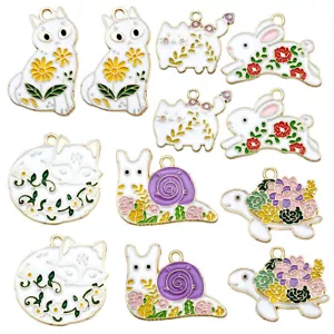 10pcs Flower Animal Enamel Charms Pendants for Jewelry Making Earrings Bracelet - Picture 1 of 18