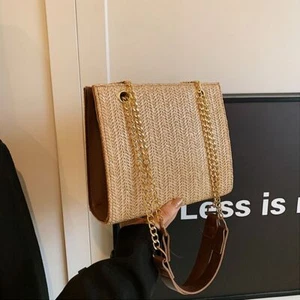 Rattan Shoulder Messenger Bag Large Capacity Straw Bag Summer Beach - Picture 1 of 15