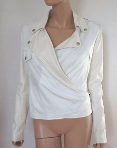 $3610 JEAN PAUL GAULTIER White Rayon Leather MOTO BIKER Jacket IT-40 US-6 - Picture 1 of 11
