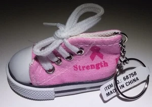 BREAST CANCER AWARENESS 3" PINK SNEAKER KEY CHAIN RING STRENGTH-HOPE-COURAGE - Picture 1 of 6