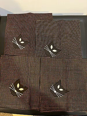 New Lot Of 4 Crate & Barrel Halloween Black Cat Napkins - Orange & Black Check - Image 1 of 3