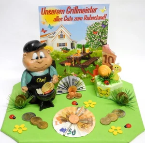 Geldgeschenk Ruhestand Rente ☘ Grillmeister ☘ Geschenkschachtel + Schnecke gelb - Bild 1 von 6