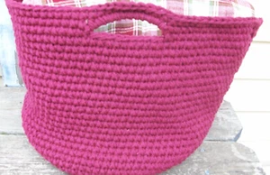 HAND CROCHETED STORAGE BASKET/TOTE MAROON IN COLOR - Picture 1 of 2