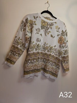 Vintage Retro 90s Dorothy Perkins Knit Jumper Flower Countrycore S.12 Frill Hem - Image 1 of 4