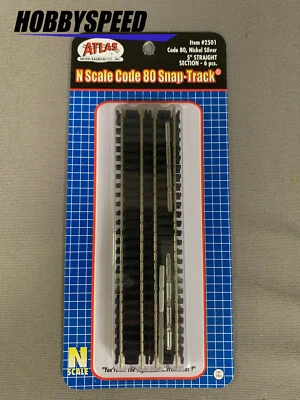 ATLAS 2501 N SCALE CODE 80 STRAIGHT TRACK 5" SECTIONS Black Ties (6) ATL2501 NEW - Image 1 of 2