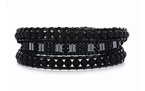 Katie Soleil Damen Perlen 3 Wickelarmband - schwarze Kordel, matte Onyx Perlen - Bild 1 von 3