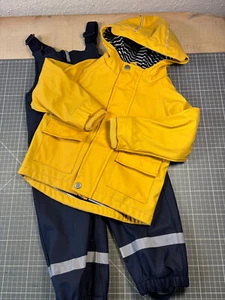 Regenkombi Regenjacke + Matschhose Latzhose Topomini Gelb Blau 80 NEUWERTIG - Bild 1 von 6
