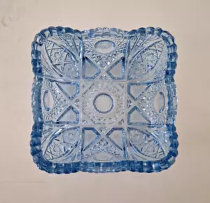 VTG Blue IMPERIAL Glass NUCUT hobstar & fan Trinket Candy Dish - Picture 1 of 8