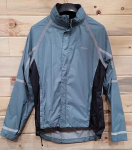 Trek Cycling Rain Wind Reflective Jacket Men's L w/hood w/back Pocket Green Stri - Picture 1 of 7