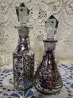 Paire de bouteilles en verre mercure look vintage avec bouchons en cristal coupés