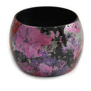 Breiter klobiger Holz Armreif Armband in abstrakter Farbe in Rosa/ Schwarz/ Lila/ - Bild 1 von 6