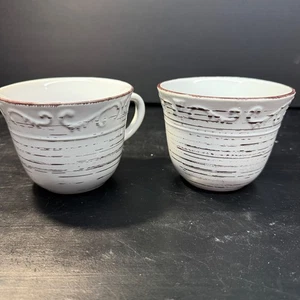 2 Stück - Pfaltzgraff Kaffee/Teetassen Spalier weiß rustikal Steinzeug/Keramik - Bild 1 von 7