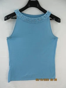 Camiseta sin mangas ANN TAYLOR TALLA S 100 % rayón azul Columbia cuello adornado - Imagen 1 de 12