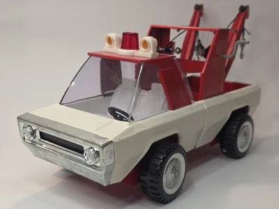 Vintage Buddy L Metal Pressed Steel Twin Boom Wrecker / Tow Truck Red & White - Image 1 of 4