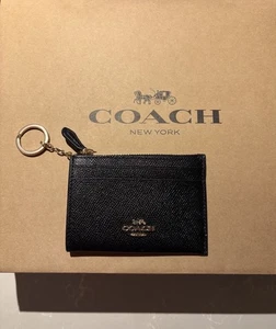 Coach Schlüsselanhänger Münze Ausweisetui Karte Mini schmale Geldbörse Portemonnaie schwarz Leder authentisch - Bild 1 von 8