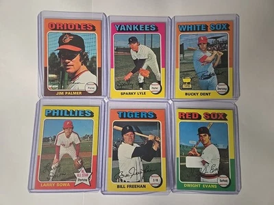 Lote de tarjetas 1975 Topps (6) Palmer Lyle Dent Bowa Freehan Evans buen estado Foto 1 de 4