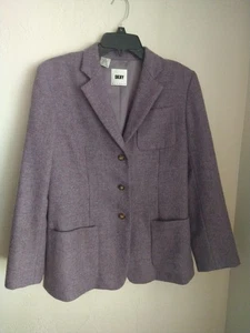 Beautiful DKNY Wool Blazer Jacket Women's 10 Lavender Pockets Tweed Preppy - Picture 1 of 6