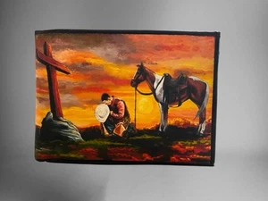 Christian Cowboy Printed Leather Wallet Billetera De Piel Con Vaquero Orando - Bild 1 von 4