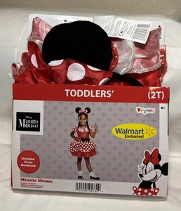 Disney Girls Red Minnie Mouse Glitter Tutu Black Bow Costume Dress  (2 T ) - Picture 1 of 6