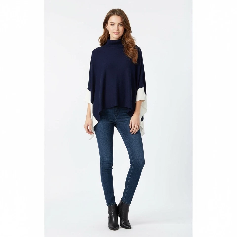NWT!! WHBM Turtleneck Colorblock Poncho Navy Blue White House Black Market Large - Image 1 of 4