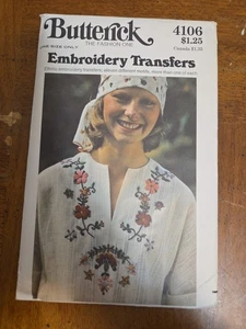 Modello da cucire transfer ricamo etnico Butterick anni 70 4106 NON TAGLIATO vintage  - Foto 1 di 2