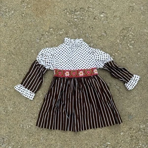 VTG Sears Disney Winnie the Pooh 70s Brown Lace Floral Ruffle Collar Dress Sz 4 - Picture 1 of 10